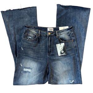 Insane Gene NWT Chic Distressed Stylish High Rise Slit Flare Zip Jean 9/28